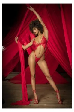 MAPALÉ Ensemble Lingerie Rouge 2 En 1 Avec Jupette Détachable