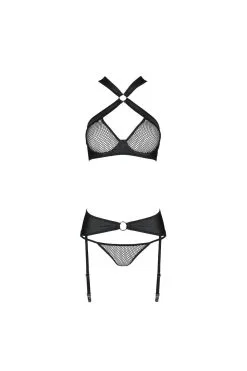 Passion Lingerie Amanda | Ensemble Noir Résille -Promos Body lingerie Magasin amanda ensemble 3 pcs noir 5