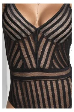 MAPALÉ Body Rayé Noir & Résille Fine | Collection Mapalé -Promos Body lingerie Magasin body avec rayures noires mal2591blk 2