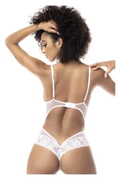 MAPALÉ Body Blanc Sexy En Dentelle & Résille Rayée -Promos Body lingerie Magasin body blanc sexy en dentelle et fine resille mal8741wht 4