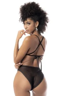 MAPALÉ Body Charnel En Résille Noire -Promos Body lingerie Magasin body en resille avec chainette mal2717blk 3