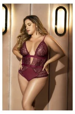 MAPALÉ Body Grande Taille Prune En Dentelle, Glamour & Tendance