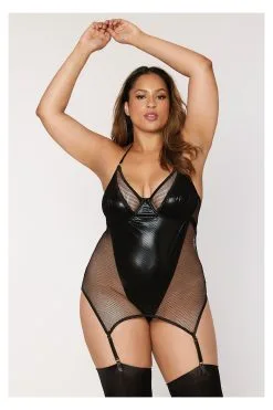 Dreamgirl Body Noir Simili Cuir Brillant Grande Taille