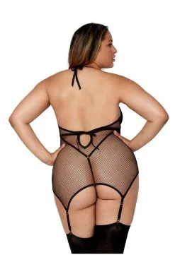 Dreamgirl Body Noir Simili Cuir Brillant Grande Taille -Promos Body lingerie Magasin body grande taille effet guepiere avec porte jarretelles noir dg12804xblk 3