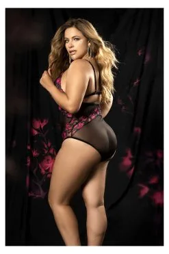 MAPALÉ Body Imprimé Florale Grande Taille -Promos Body lingerie Magasin body grande taille en fine resille et imprime florale mal8644xbpk 1