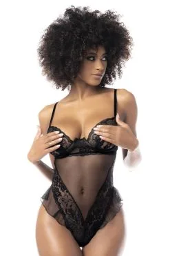 MAPALÉ Body Noir Sexy & Porte-Jarretelles Avec Chaînettes Dorées -Promos Body lingerie Magasin body noir avec porte jarretelles avec chainettes mal8758blk 3