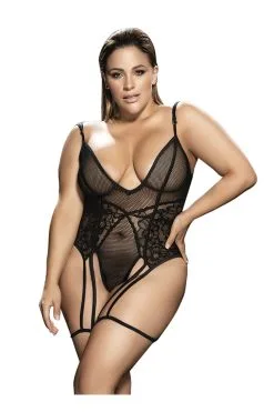 MAPALÉ Body Noir Grande Taille Avec Porte-jarretelles -Promos Body lingerie Magasin body noir grande taille avec porte jarretelles mal8606xblk 2