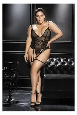 MAPALÉ Body Noir Grande Taille Avec Porte-jarretelles