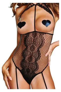 Dreamgirl Body Résille Seins Nus & Bas Intégrés -Promos Body lingerie Magasin body resille seins nus et bas integres dg0354blk 2