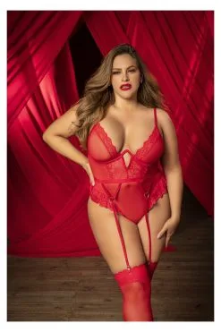 MAPALÉ Body Rouge Grande Taille Avec Porte Jarretelles