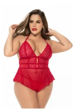 MAPALÉ Body Rouge Grande Taille Avec String -Promos Body lingerie Magasin body rouge grande taille effet babydoll et string assorti mal7445xred 4