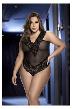 MAPALÉ Body String Grande Taille - Dentelle Florale & Résille