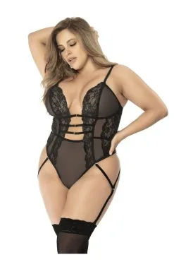 MAPALÉ Body String Grande Taille - Dentelle & Résille Noire Transparente -Promos Body lingerie Magasin body string grande taille en dentelle et resille noire transparente mal8683xblk 2