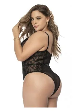 MAPALÉ Body String Grande Taille - Dentelle & Résille Noire Transparente -Promos Body lingerie Magasin body string grande taille en dentelle et resille noire transparente mal8683xblk 4