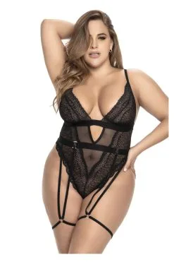 MAPALÉ Body String Grande Taille En Résille & Dentelle Noire -Promos Body lingerie Magasin body string grande taille en resille et dentelle noire mal8677xblk 2
