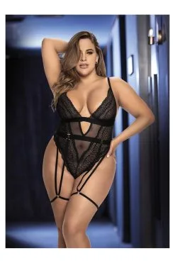 MAPALÉ Body String Grande Taille En Résille & Dentelle Noire