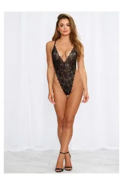 Dreamgirl Body String Noir Dentelle & Jupe Tulle Transparente -Promos Body lingerie Magasin body string noir echancre dentelle avec jupe de maille transparente amovible dg10996blk 2