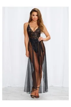 Dreamgirl Body String Noir Dentelle & Jupe Tulle Transparente