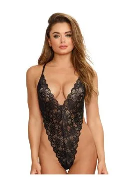 Dreamgirl Body String Noir Dentelle & Jupe Tulle Transparente -Promos Body lingerie Magasin body string noir echancre dentelle avec jupe de maille transparente amovible dg10996blk 6