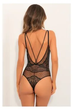 Rene Rofe Body Tanga Décolleté -Promos Body lingerie Magasin body tres decollete dentelle et maille ren50011blk 2