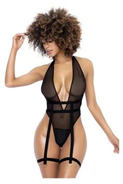 MAPALÉ Bodystring Noir Avec Porte-jarretelles & Harnais -Promos Body lingerie Magasin bodystring noir avec porte jarretelle harnais attache mal2706blk 2