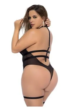 MAPALÉ Bodystring Grande Taille Avec Porte-Jarretelles Harnais -Promos Body lingerie Magasin bodystring noir grande taille avec porte jarretelle harnais attache mal2706xblk 3