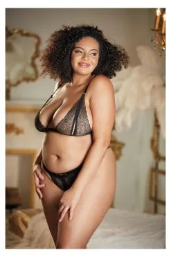 Allure Ensemble Noir Grande Taille - Soutien Gorge Fendu & String Ouvert