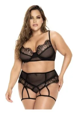 MAPALÉ Ensemble Noir Grande Taille - Soutien Gorge & Culotte Porte Jarretelles -Promos Body lingerie Magasin ensemble 2 pieces noir grande taille soutien gorge et culotte porte jarretelles mal8706xblk 2