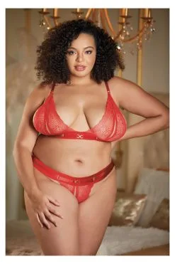 Allure Ensemble Rouge Grande Taille - Soutien-gorge Fendu & String Ouvert