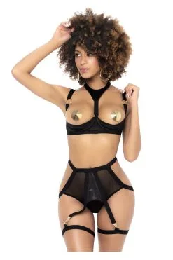 MAPALÉ Ensemble 2 Pièces Noir : Soutien-Gorge Seins Nus & Panty Harnais