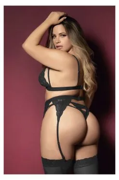 MAPALÉ Ensemble 3 Pièces Noir Grande Taille, Mapalé -Promos Body lingerie Magasin ensemble 3 pieces noir grande taille soutien gorge string porte jarretelles mal8221xblk 2