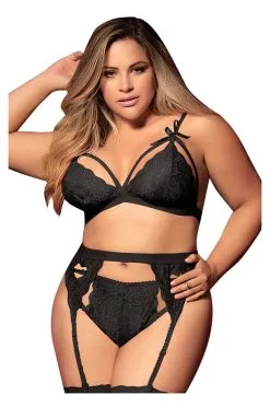 MAPALÉ Ensemble 3 Pièces Noir Grande Taille, Mapalé -Promos Body lingerie Magasin ensemble 3 pieces noir grande taille soutien gorge string porte jarretelles mal8221xblk 3