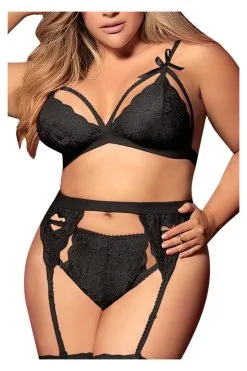 MAPALÉ Ensemble 3 Pièces Noir Grande Taille, Mapalé -Promos Body lingerie Magasin ensemble 3 pieces noir grande taille soutien gorge string porte jarretelles mal8221xblk 4