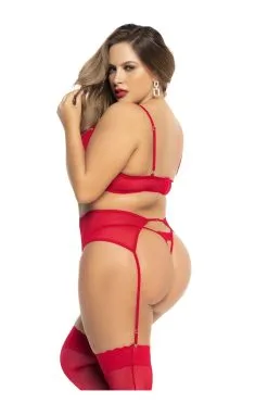 MAPALÉ Ensemble 3 Pièces Rouge Dentelle Grande Taille Mapalé -Promos Body lingerie Magasin ensemble 3 pieces rouge grande taille soutien gorge porte jarretelles et string mal8726xred 3