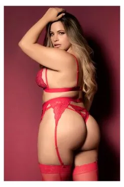 MAPALÉ Ensemble 3 Pièces Rouge Grande Taille En Dentelle -Promos Body lingerie Magasin ensemble 3 pieces rouge grande taille soutien gorge string porte jarretelles mal8221xred 2