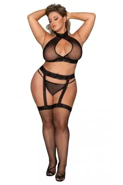 Dreamgirl Ensemble Trois Pièces Grande Taille Résille & Dentelle