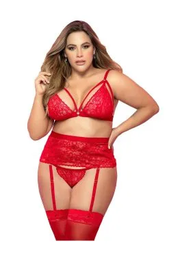 MAPALÉ Ensemble En Dentelle Rouge Grande Taille -Promos Body lingerie Magasin ensemble grande taille trois pieces en dentelle rouge mal8561xred 3