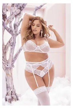 MAPALÉ Ensemble Blanc Grande Taille - Résille à Pois & Dentelle
