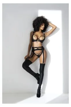 MAPALÉ Ensemble Lingerie Noir Simili Cuir & Wet Look
