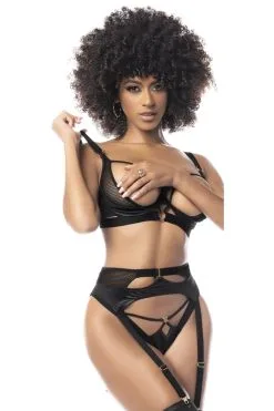 MAPALÉ Ensemble Lingerie Noir Simili Cuir & Wet Look -Promos Body lingerie Magasin ensemble lingerie noire trois pieces mal2723blk 5