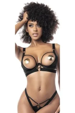 MAPALÉ Ensemble Lingerie Noir Simili Cuir & Wet Look -Promos Body lingerie Magasin ensemble lingerie noire trois pieces mal2723blk 6