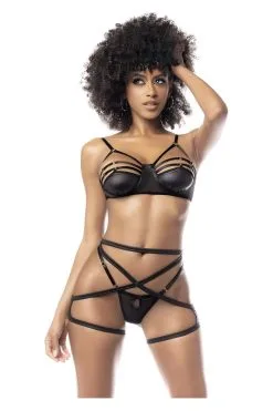 MAPALÉ Ensemble Lingerie Sensuelle Effet Mouillé -Promos Body lingerie Magasin ensemble lingerie trois pieces effets mouilles mal2729blk 2