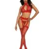 Dreamgirl Ensemble Résille Rouge 3 Pièces