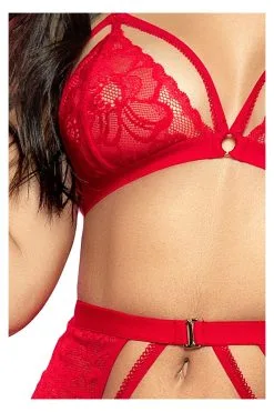 MAPALÉ Ensemble 3 Pièces Dentelle Rouge : Charme & Audace -Promos Body lingerie Magasin ensemble trois pieces en dentelle rouge mal8561red 2