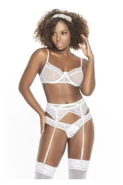 MAPALÉ Ensemble Blanc 3 Pièces : Résille à Pois & Dentelle Fleurie 8 MAPALÉ Ensemble Blanc 3 Pièces : Résille à Pois & Dentelle Fleurie -Promos Body lingerie Magasin ensemble trois pieces en fine resille et dentelle blanche mal8672wht 2