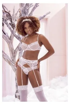 MAPALÉ Ensemble Blanc 3 Pièces : Résille à Pois & Dentelle Fleurie