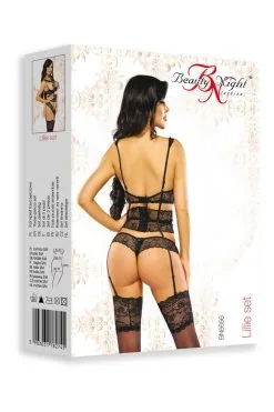 Beauty Night Lillie | Ensemble Lingerie Noir Ouvert -Promos Body lingerie Magasin lillie ensemble ouvert 3 pieces noir 6