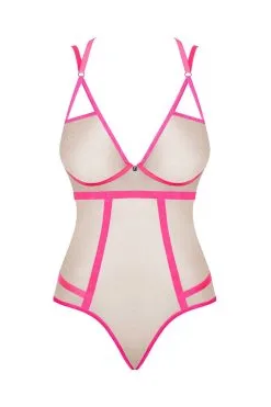 Body Nudelia Obsessive - Couleur Nude & Rose Fluo -Promos Body lingerie Magasin nudelia body nude et rose 2