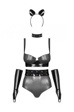 Obsessive Silveria - Ensemble 6 Pcs Argent & Noir -Promos Body lingerie Magasin silveria ensemble 6 pcs argent et noir 5