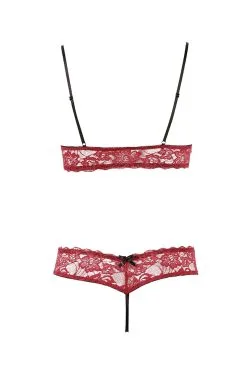 Cottelli Ensemble Dentelle Rouge Bonnets Ouverts & String Assorti -Promos Body lingerie Magasin soutien gorge bonnets ouverts en dentelle rouge et string assorti r2212447 2